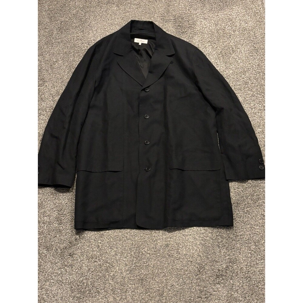 Ermenegildo Zegna Trench‎ Coat Size 52 Black Linen Lyocell Large